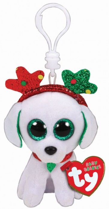 Sugar the Dog with Antlers Christmas Clip Beanie Boo