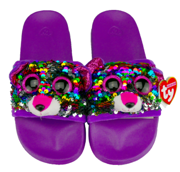 Dotty the Multicoloured Leopard Sequin Slides Large