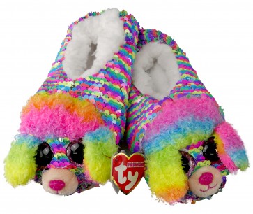 Rainbow the Multicoloured Poodle Sequin Slippers Large