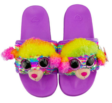 Rainbow the Multicoloured Poodle Sequin Slides Medium