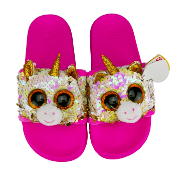 Fantasia the Multicoloured Unicorn Sequin Slides Medium