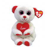 Desi the White Valentines Bear with Heart regular Beanie Bellies